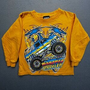 GWP Sport Boys‎ Yellow Dragon Monster Truck Graphic Long Sleeve T-Shirt Size 6/7